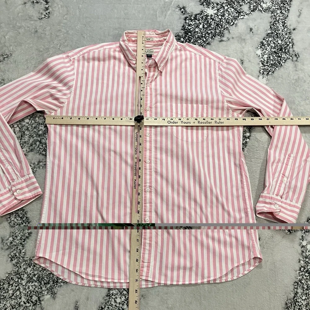 J Crew Shirt Pink White Stripe Mens Size‎ XXL Button Up Stretch Slim Fit
